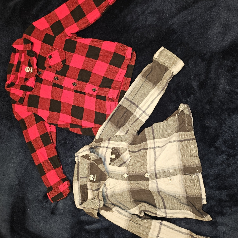 Kids Plaid Button-Up Shirt Set - Red and Gray